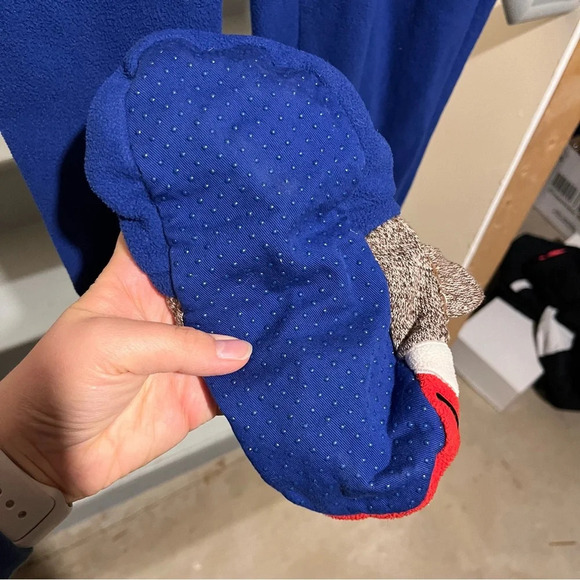 Nick & Nora Sock Monkey Footed Pjs Pajamas M Sleepwear Royal Blue Fleece Pocket - Picture 6 of 12